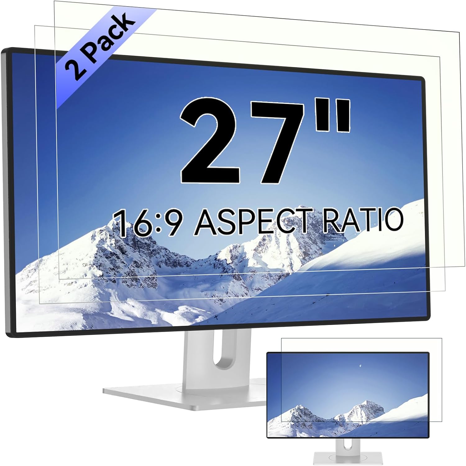 Mamol 27 inch computer blue light blocking screen protector 2 pack front view on monitor