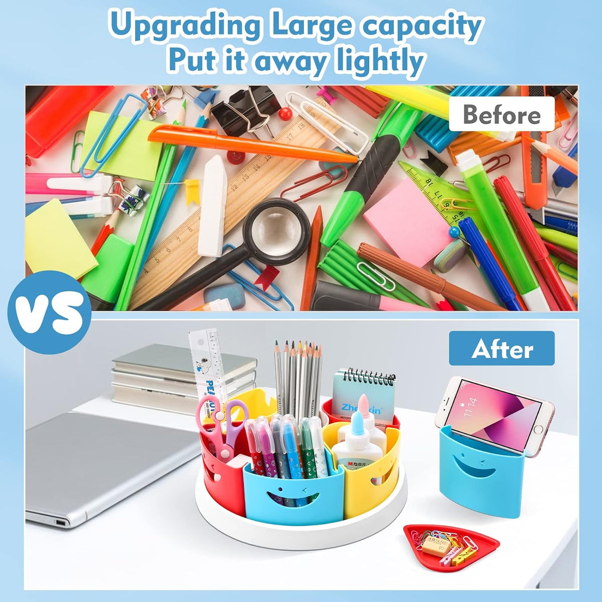 MeCids classroom and office supply caddy shown from an angled perspective