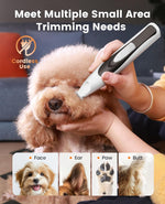 White ergonomic pet hair clipper being used on small cat paws