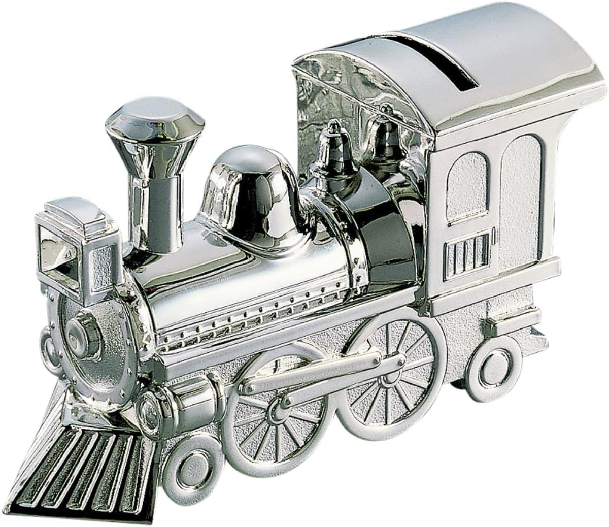 Creative Gifts International locomotive coin bank side angle