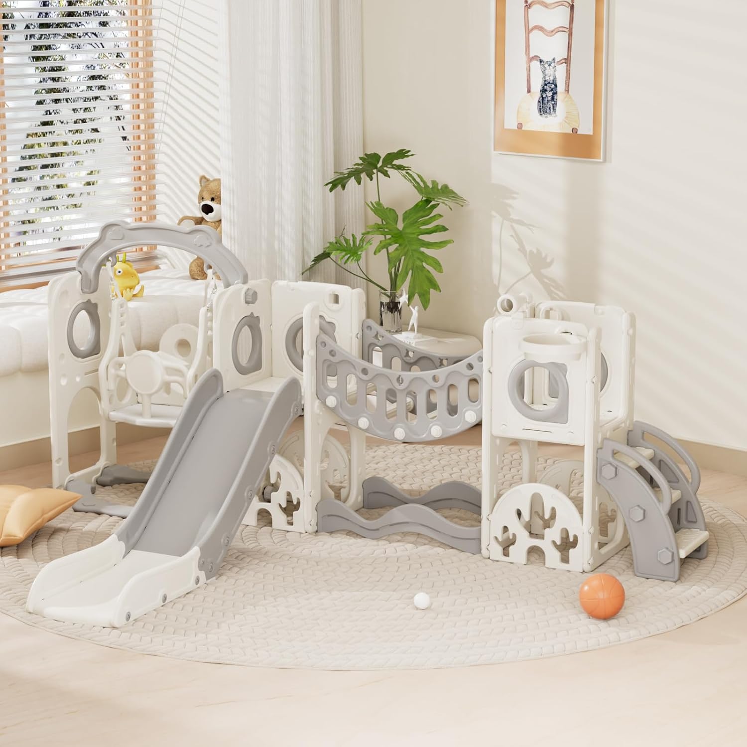 Korimefa 11 in 1 toddler slide and swing set front view