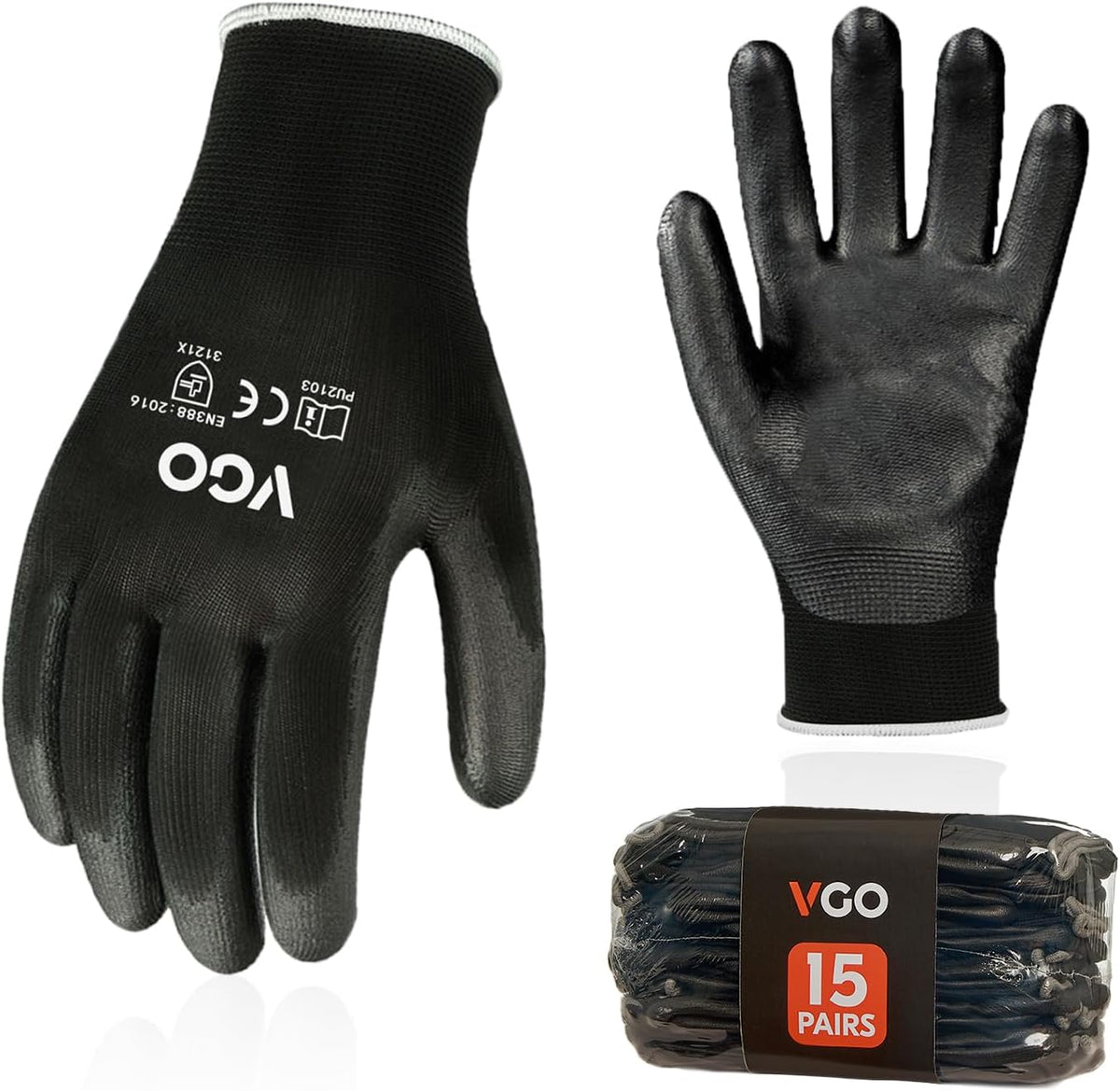 Vgo... 15-Pairs Safety Work Gloves, Gardening Gloves, Polyurethane Coated, Dipping Gloves, Latex Free (Size M, Yellow, PU2103) - Image 10