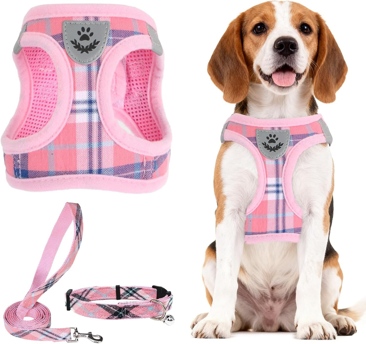 PUPTECK adjustable dog harness front view in pink extra large size