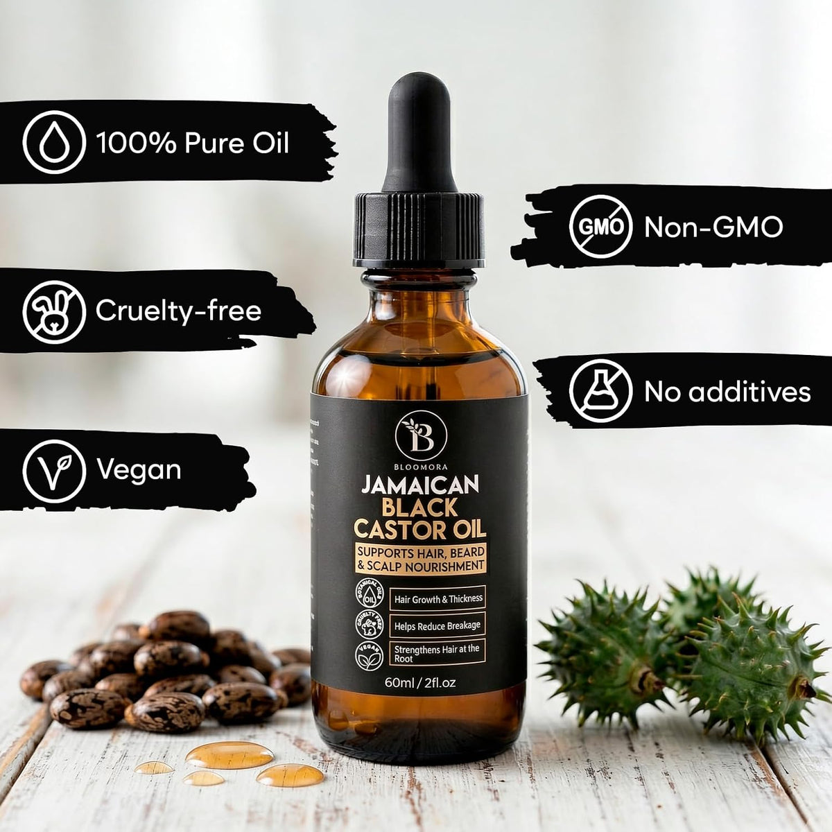 Bloomora Jamaican black castor oil for eyebrow and eyelash care