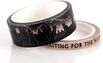 Detailed shot showing foil accents on the dark whimsical tape patterns