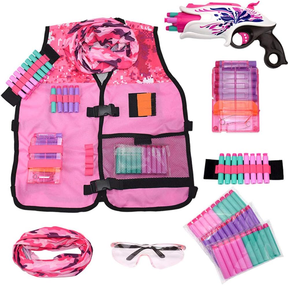 Fury Strike girls pink tactical vest set with blaster front view