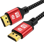 Jojobnj DisplayPort 1.4 cable front view showing red aluminum housing connectors