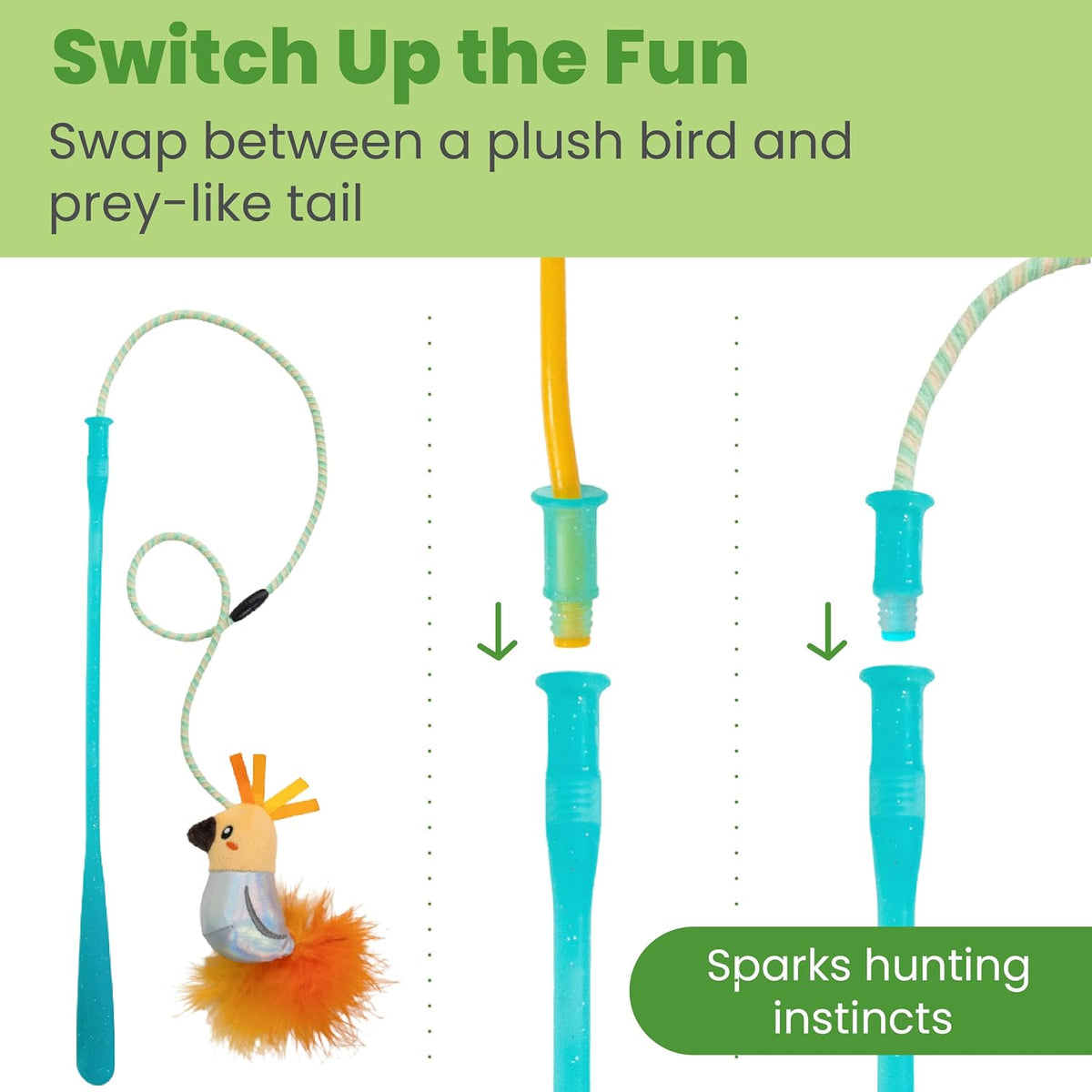 Catstages toy attachment featuring the plush bird element