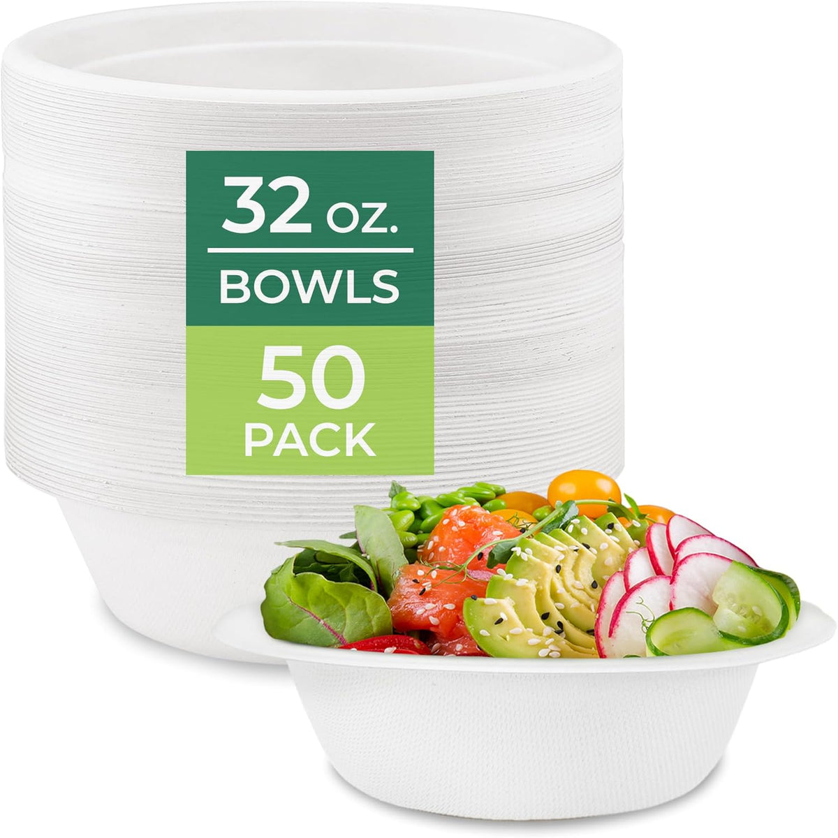 Freshware Disposable Paper Bowls 50 Pack front view authentic eco-friendly tableware
