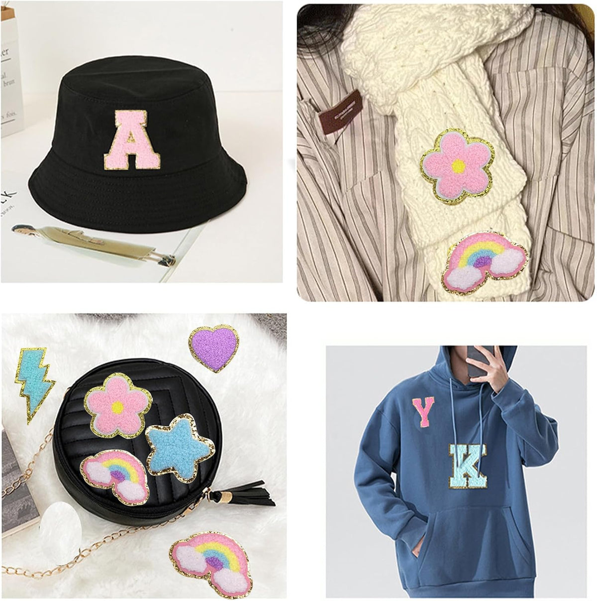 Assorted rainbow and lightning pattern chenille patches