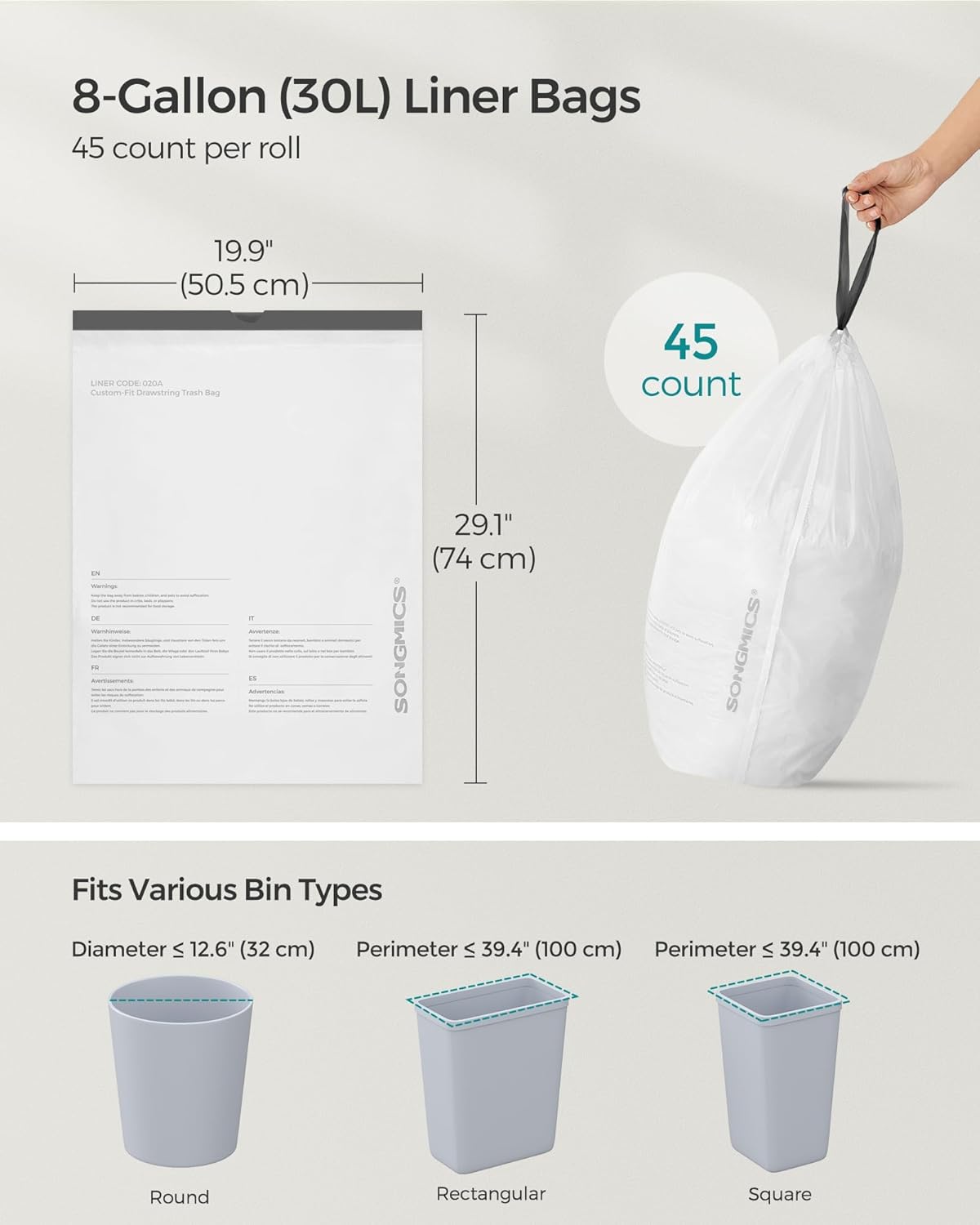 Pre-separated perforation detail on garbage bag roll