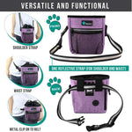 Durable purple 600D polyester pet snack pouch close-up view.