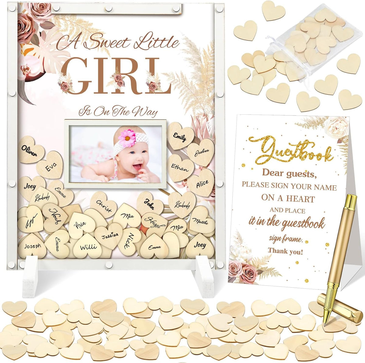 Beeveer boho floral baby shower guest book front view