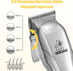 Gooad pet hair clipper interchangeable attachment heads including the specialized precision paw trimmer and the rotating electric nail grinder tool.