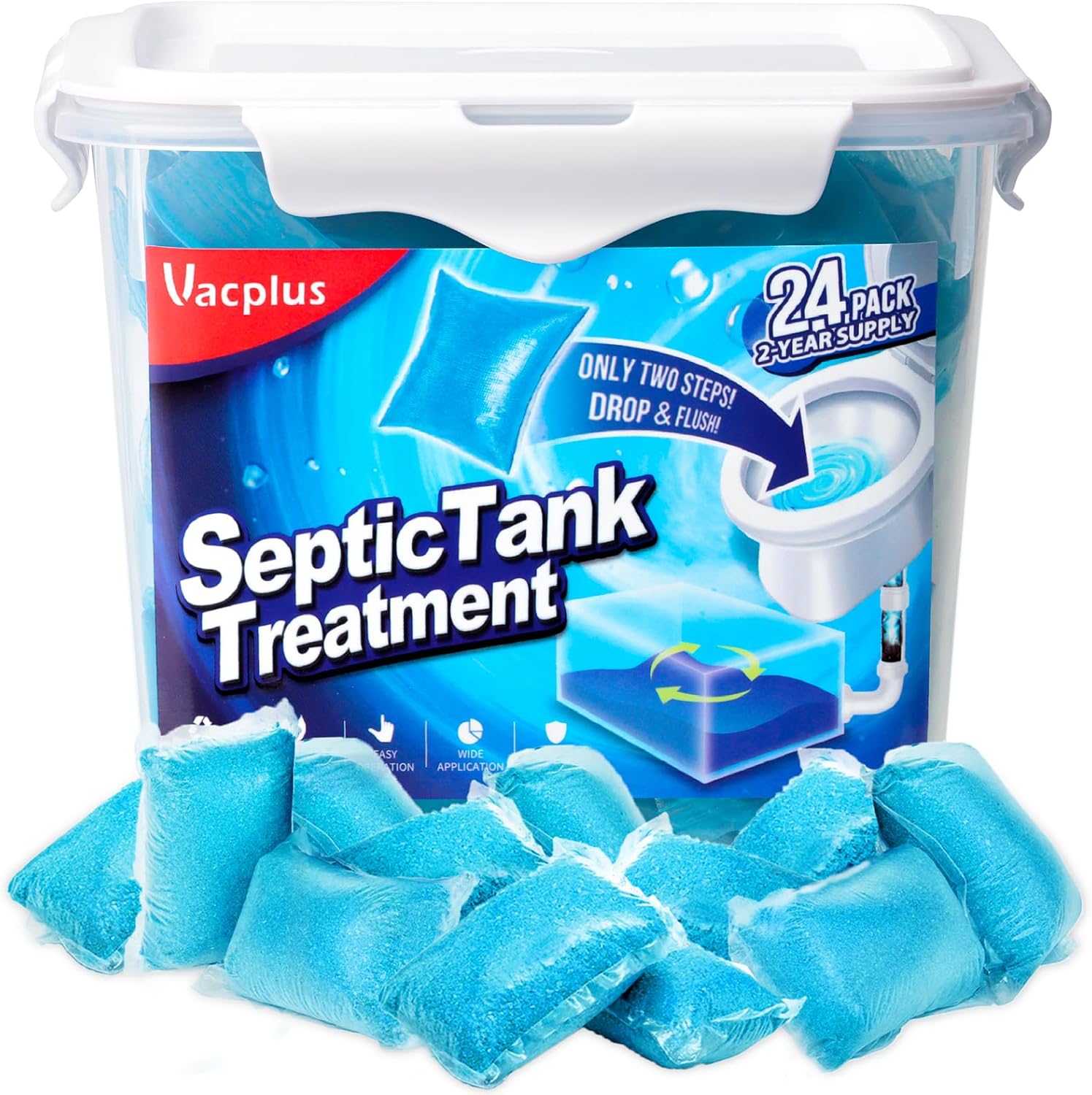 Vacplus Septic Tank Treatment 24 pack bucket front view