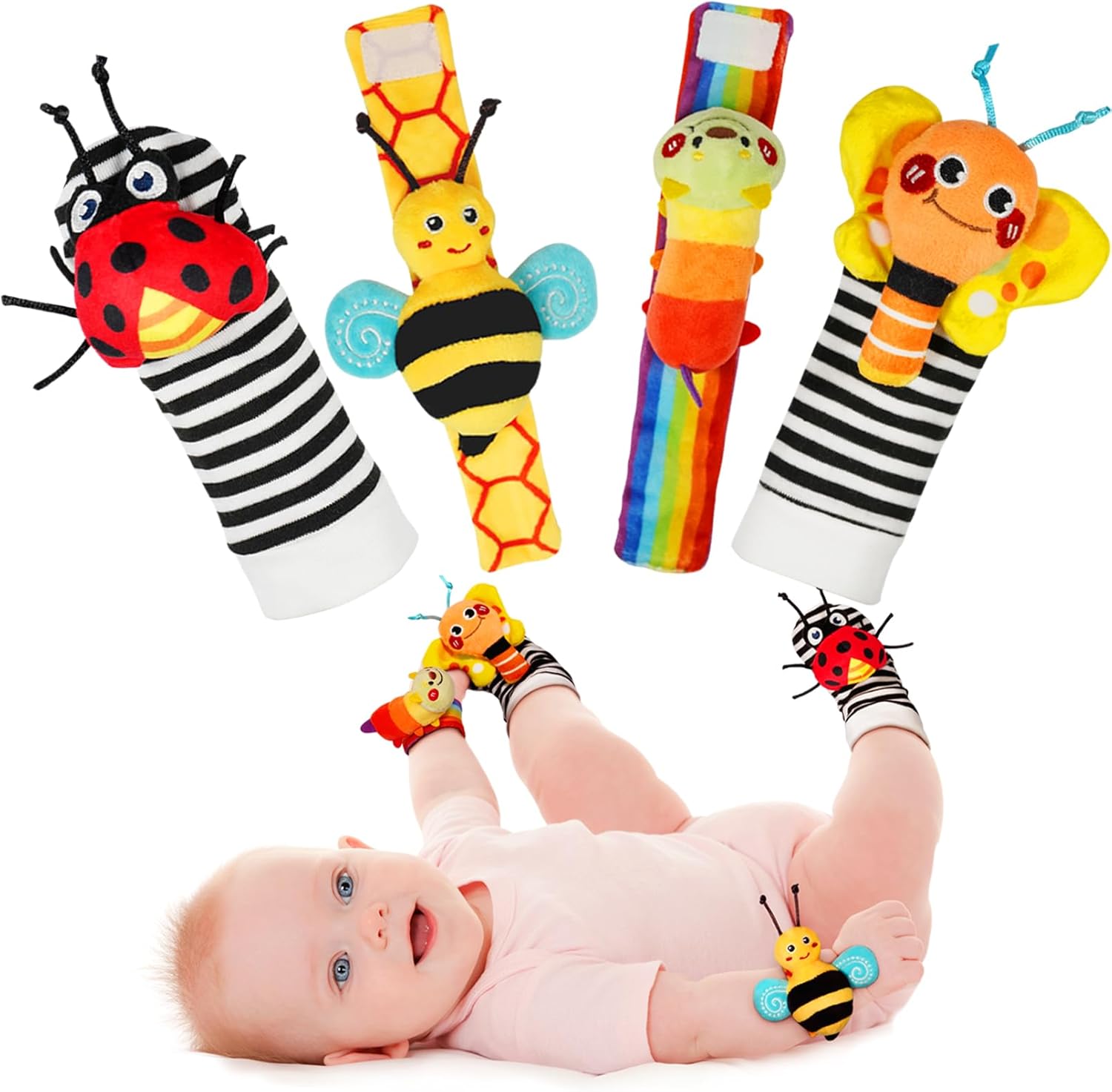 Infinno baby wrist rattle socks set front view infant sensory development toy