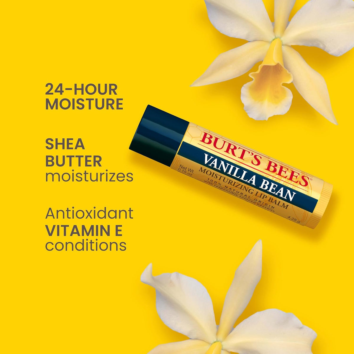 Burt's Bees natural lip balm tubes arranged together