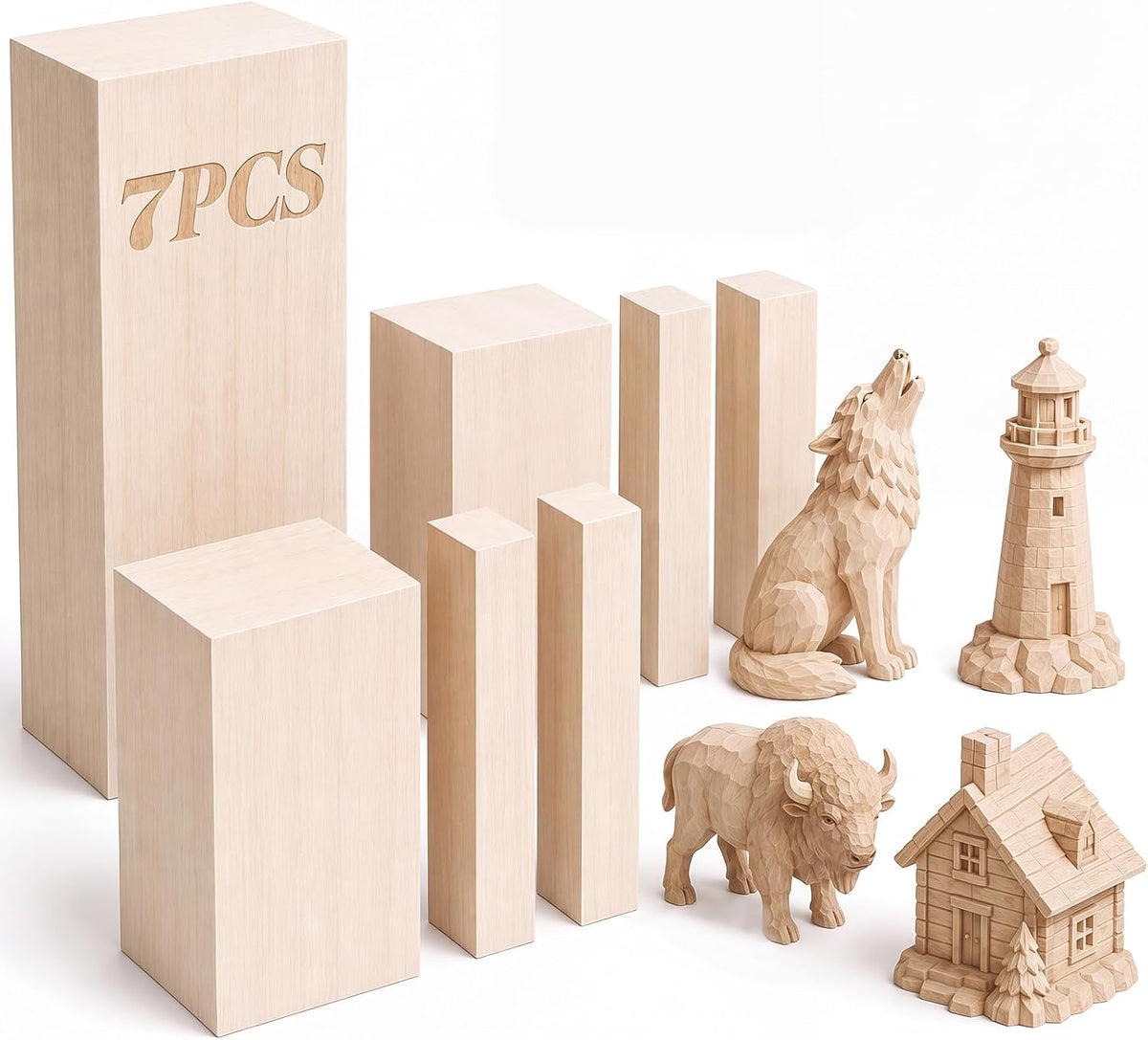 Unfinished Basswood Carving Blocks Kit, 12 Pack Rectangular Wooden Blocks for DIY Carving, Crafting and Whittling for Adults Beginner and Experts (4 x 1 x 1 inch, 4 x 2 x 2 inch) - Image 9