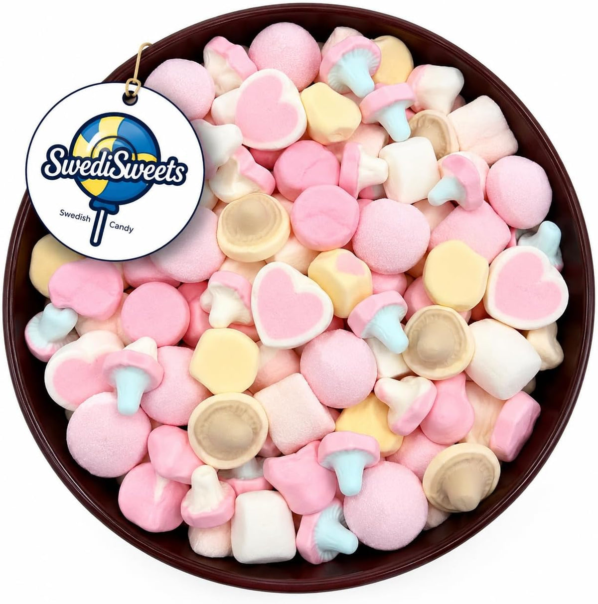 Texture close up of a soft heart shaped marshmallow piece.