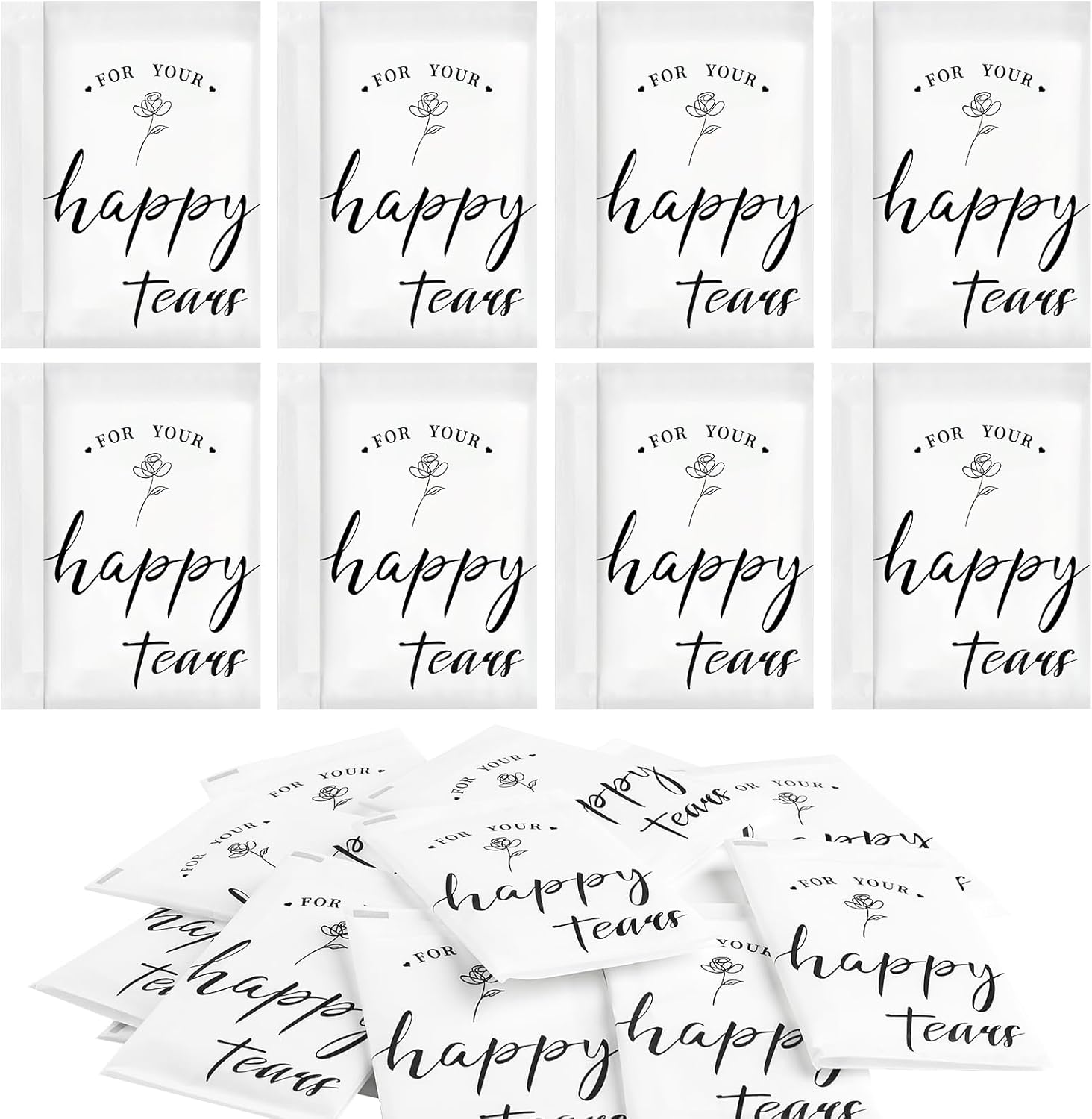 Ohuimrt happy tears tissues for wedding individual pocket packs front view
