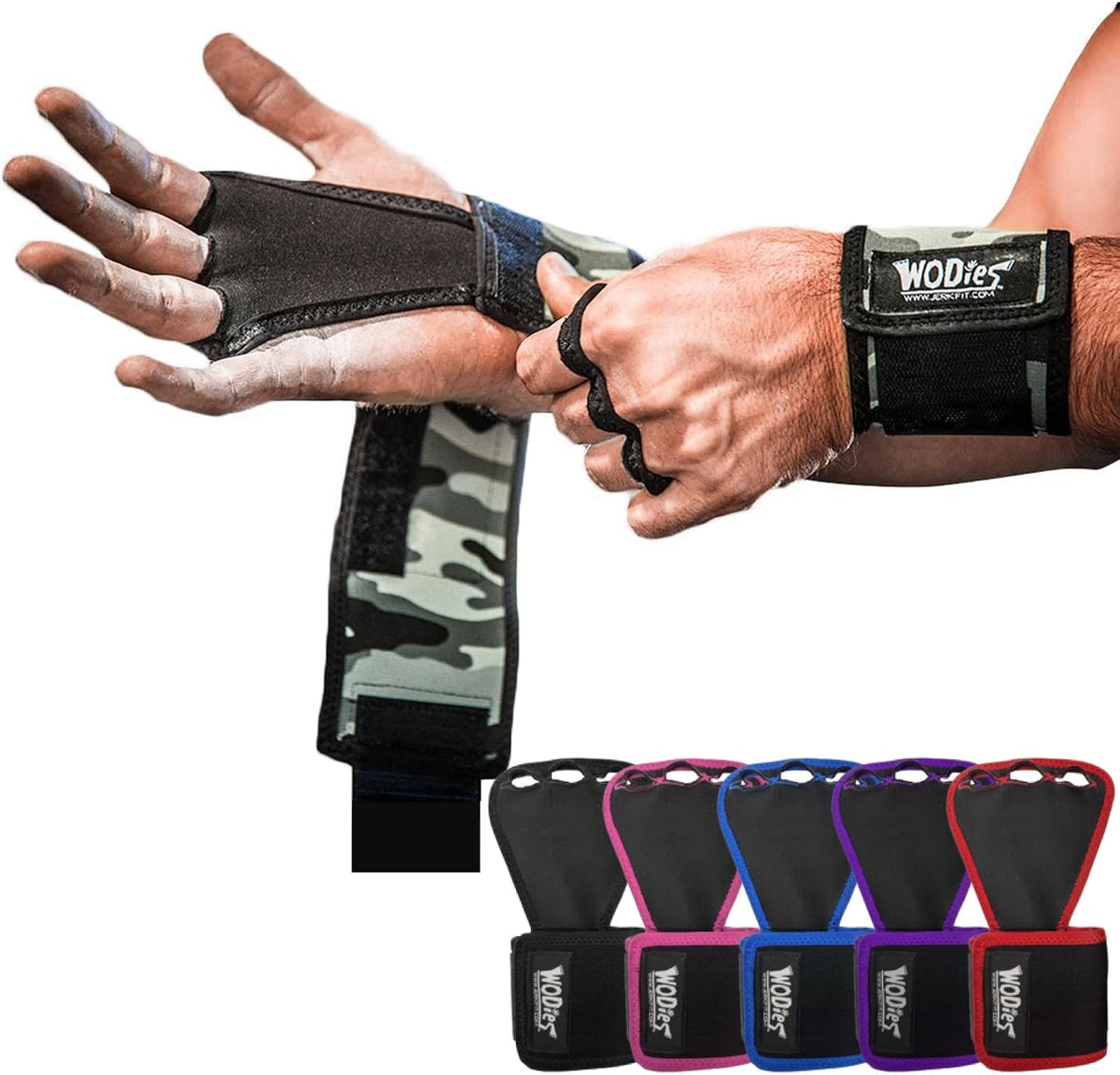 JerkFit WODies Gymnastics & Weightlifting Grips with Wrist Wraps - 3 Hole Versatile Gym Gloves for Pull Ups, Gym Training & Cross Training - Hand Grips Palm Protector for Men & Women - Image 13