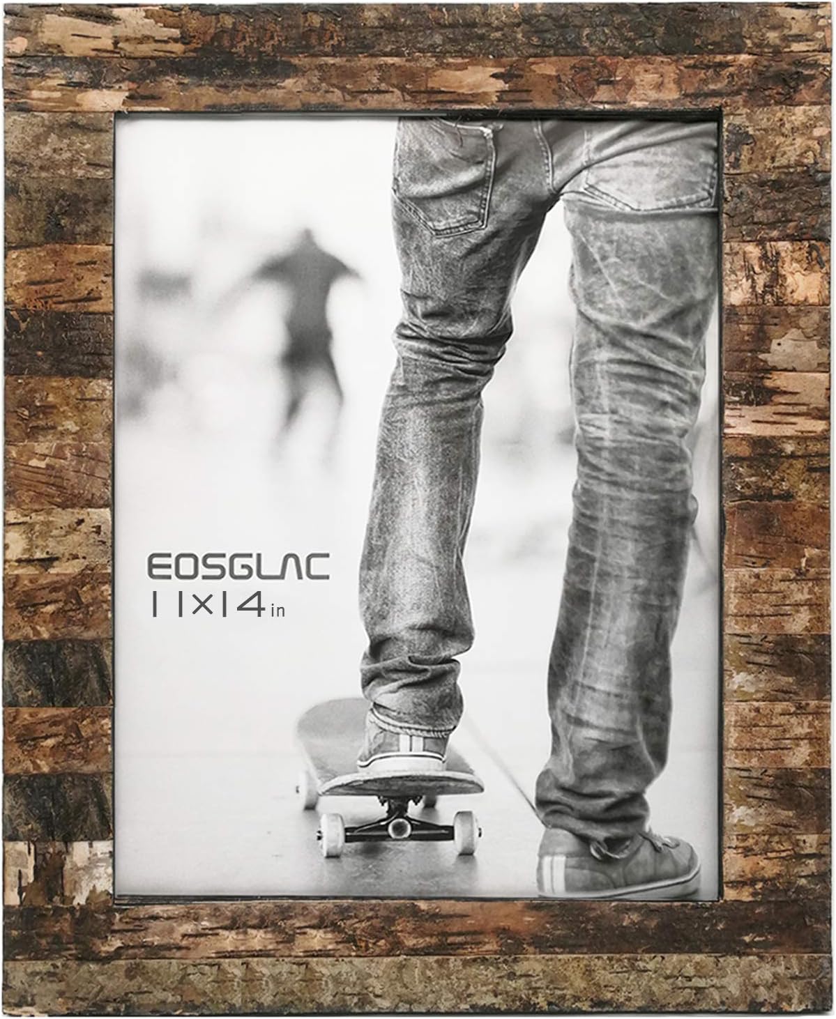 Eosglac rustic wooden picture frame front view natural birch bark