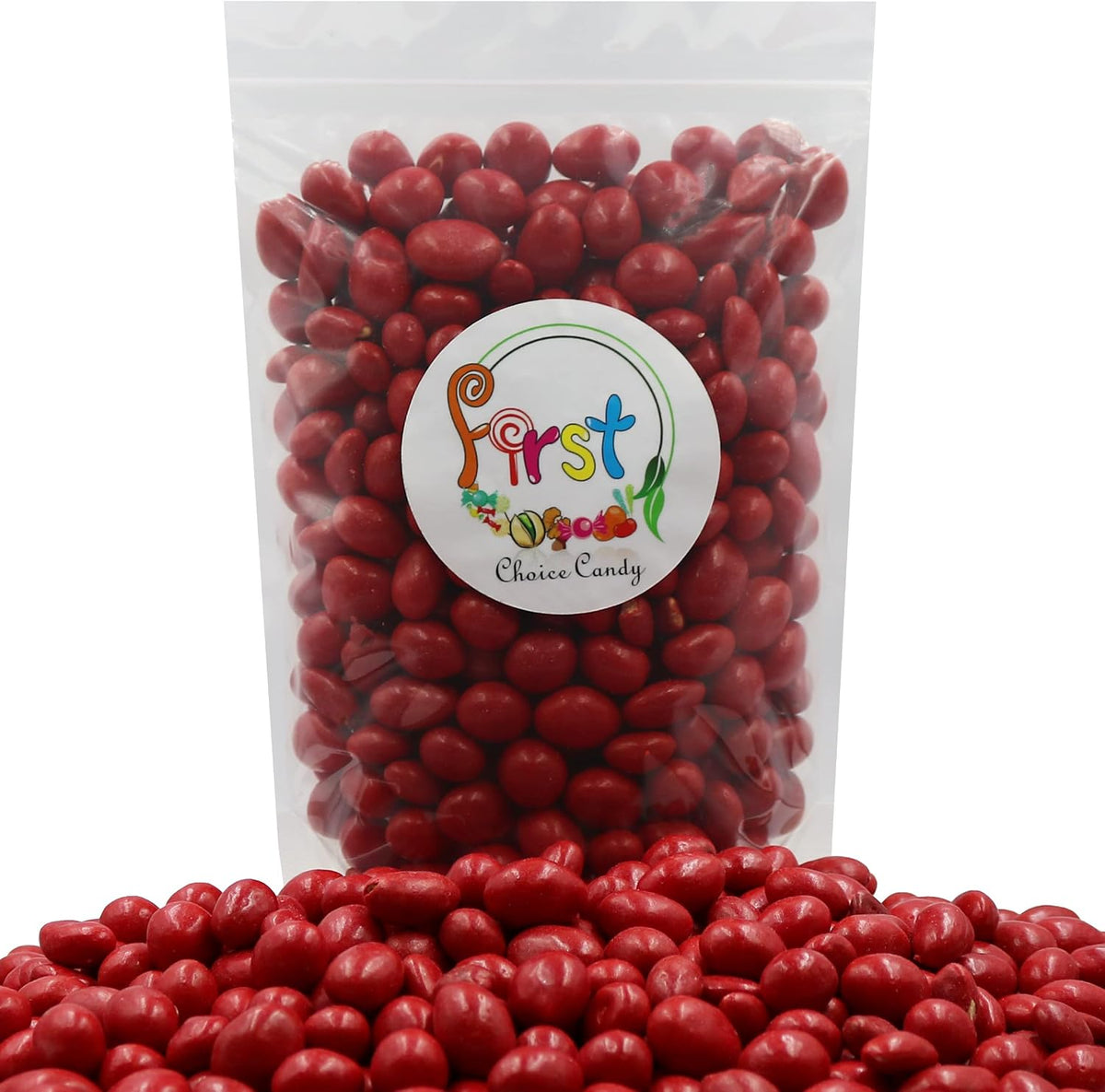 Red candy coated peanuts classic American retro snack close up