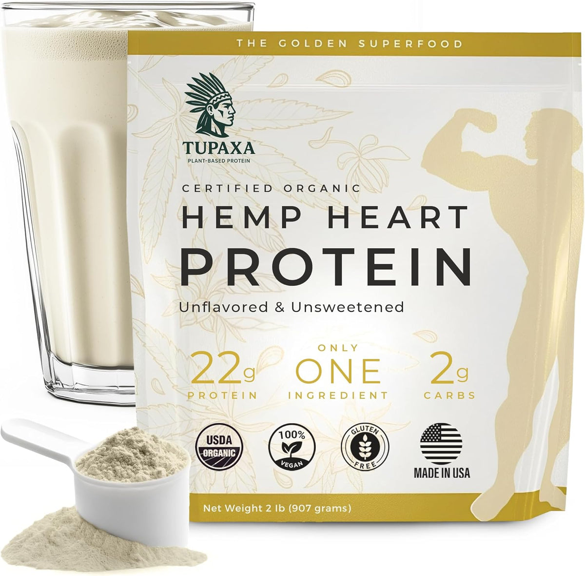 TUPAXA Organic Hemp Protein Powder front view 2 pound tub