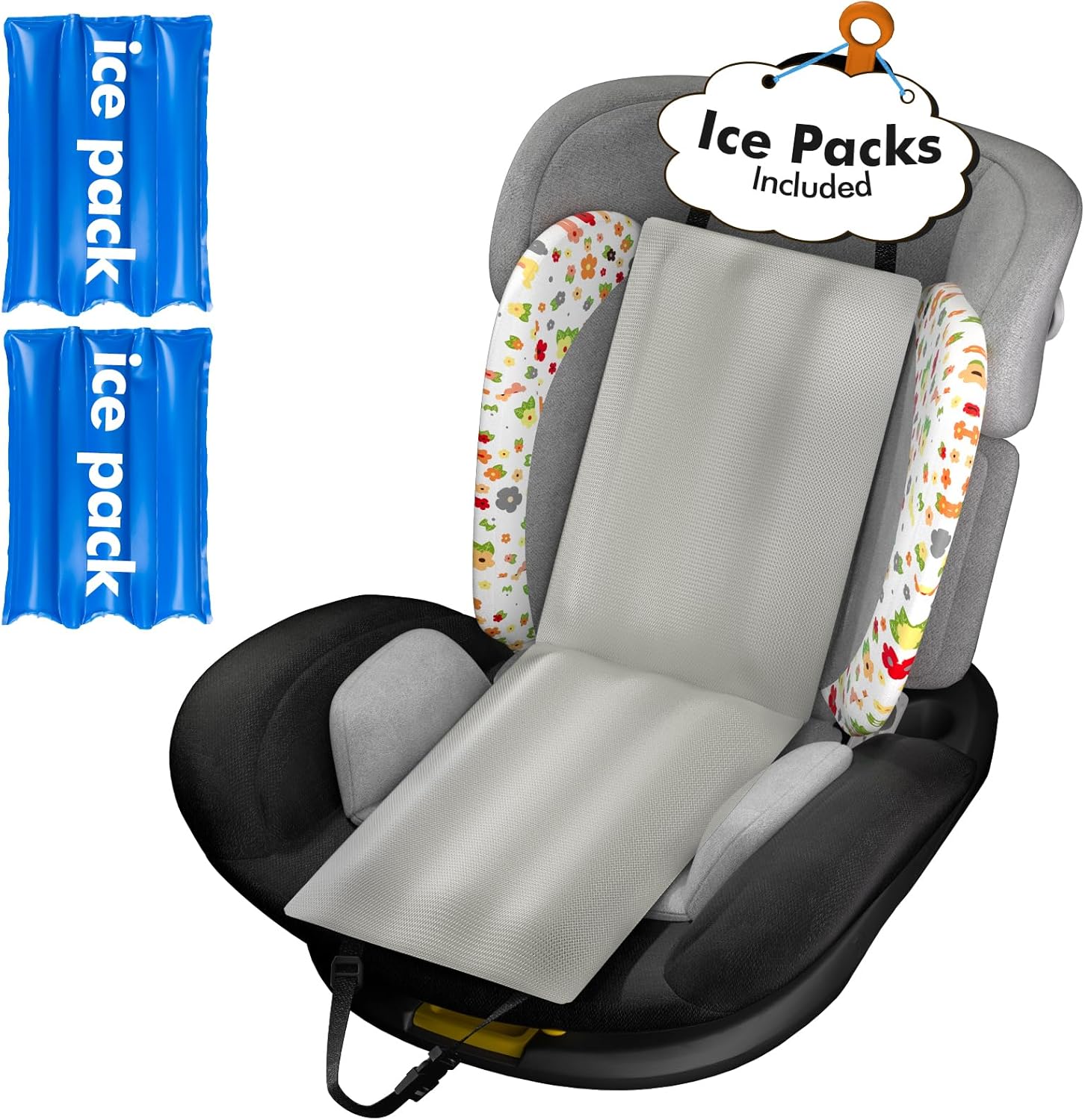Hipsignal car seat cooling pad front view showing gray insulated fabric structure.