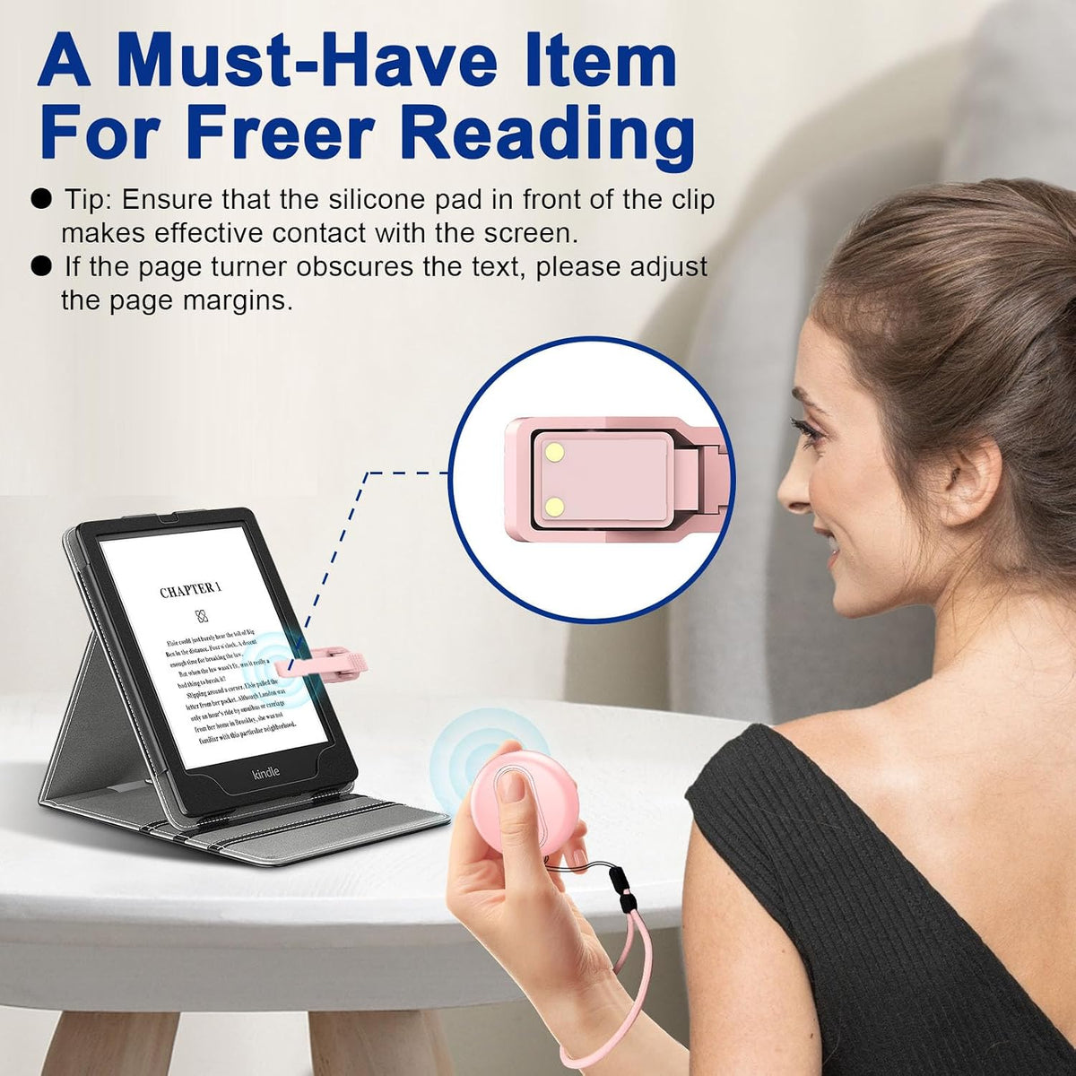 MepvabKY page turner clipped onto Kindle e-reader