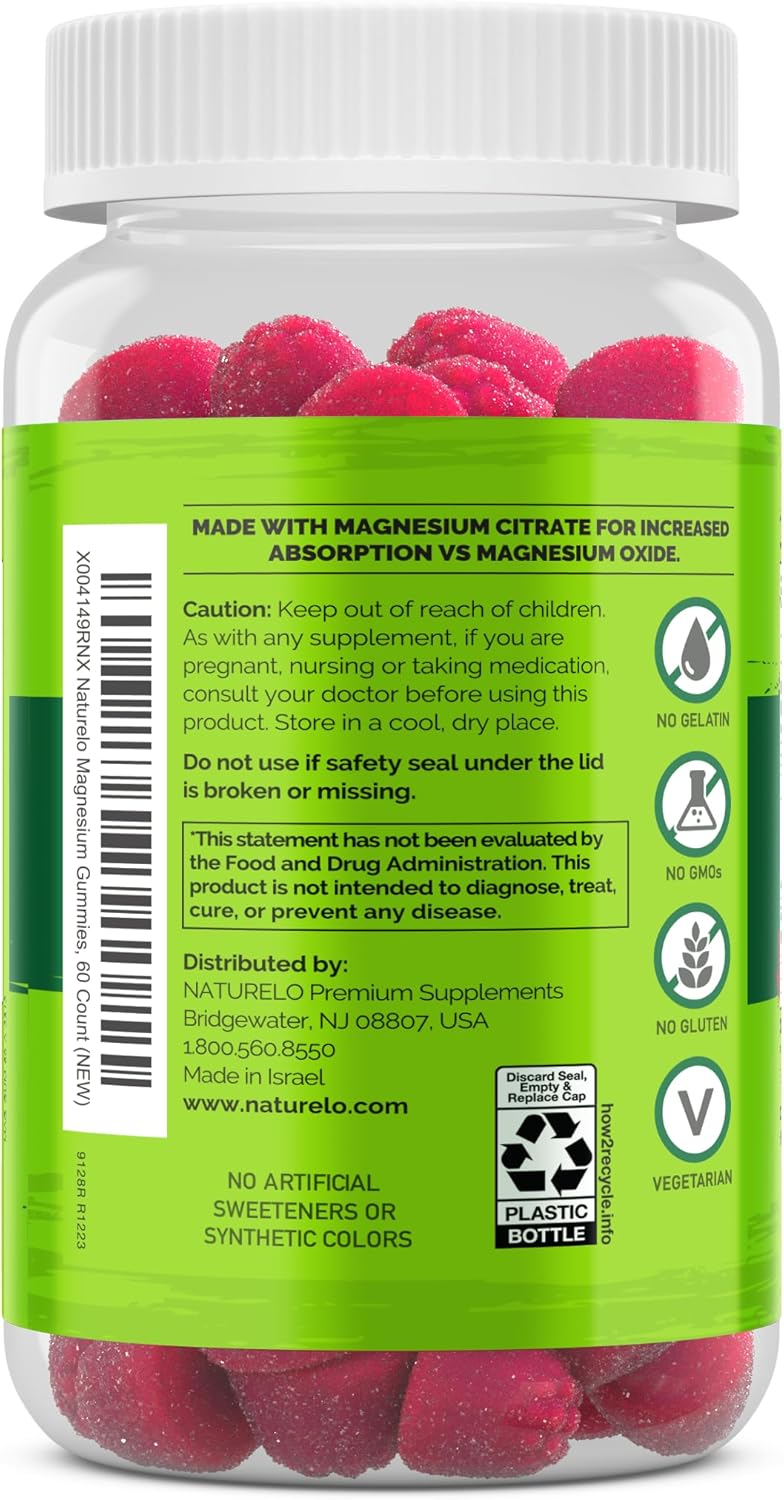 Naturelo Magnesium Citrate Gummies supplement facts nutritional label