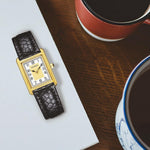 Back view of the CNYXCN leather strap watch case and clasp.
