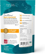 Heart shaped white fish dehydrated premium cat treats close up