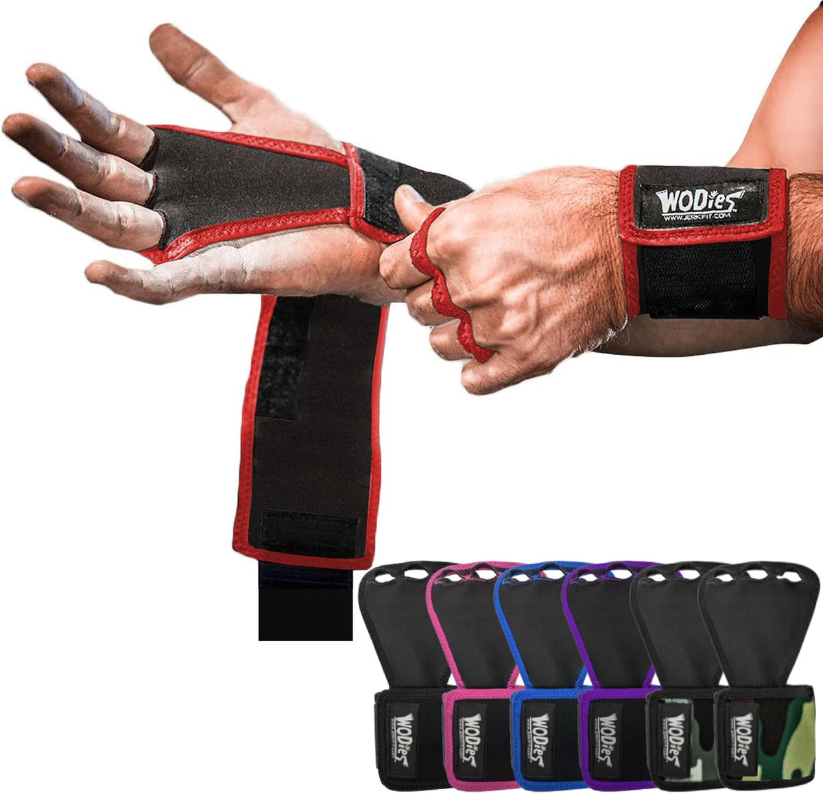 JerkFit WODies Gymnastics & Weightlifting Grips with Wrist Wraps - 3 Hole Versatile Gym Gloves for Pull Ups, Gym Training & Cross Training - Hand Grips Palm Protector for Men & Women - Image 10