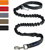 AUROTH heavy duty bungee dog leash front view showing black nylon webbing and metal clasp