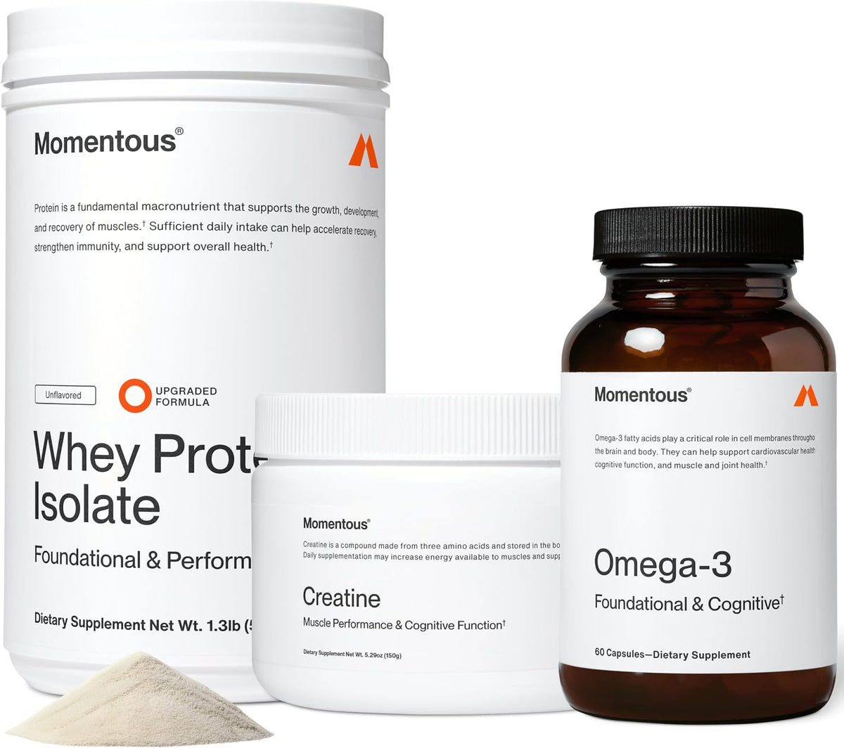 Momentous Three daily essentials bundle front view supplement pack