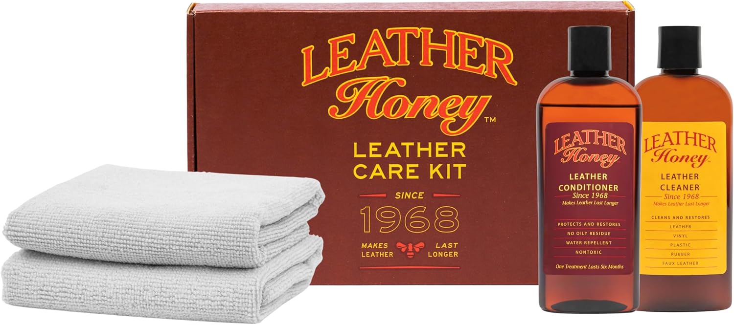 Leather Honey Complete Leather Care Kit front packaging view showcasing cleaner and conditioner bottles