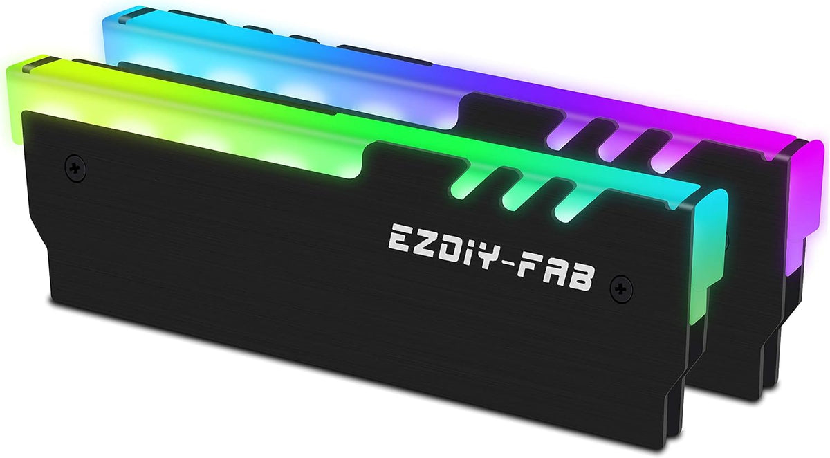 EZDIY-FAB ARGB DDR memory RAM cooler front view with black aluminum heatsink