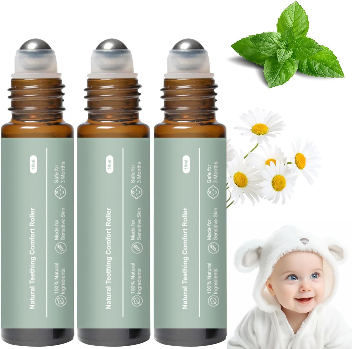 Joiefiex teething roller all natural 3 pack front view