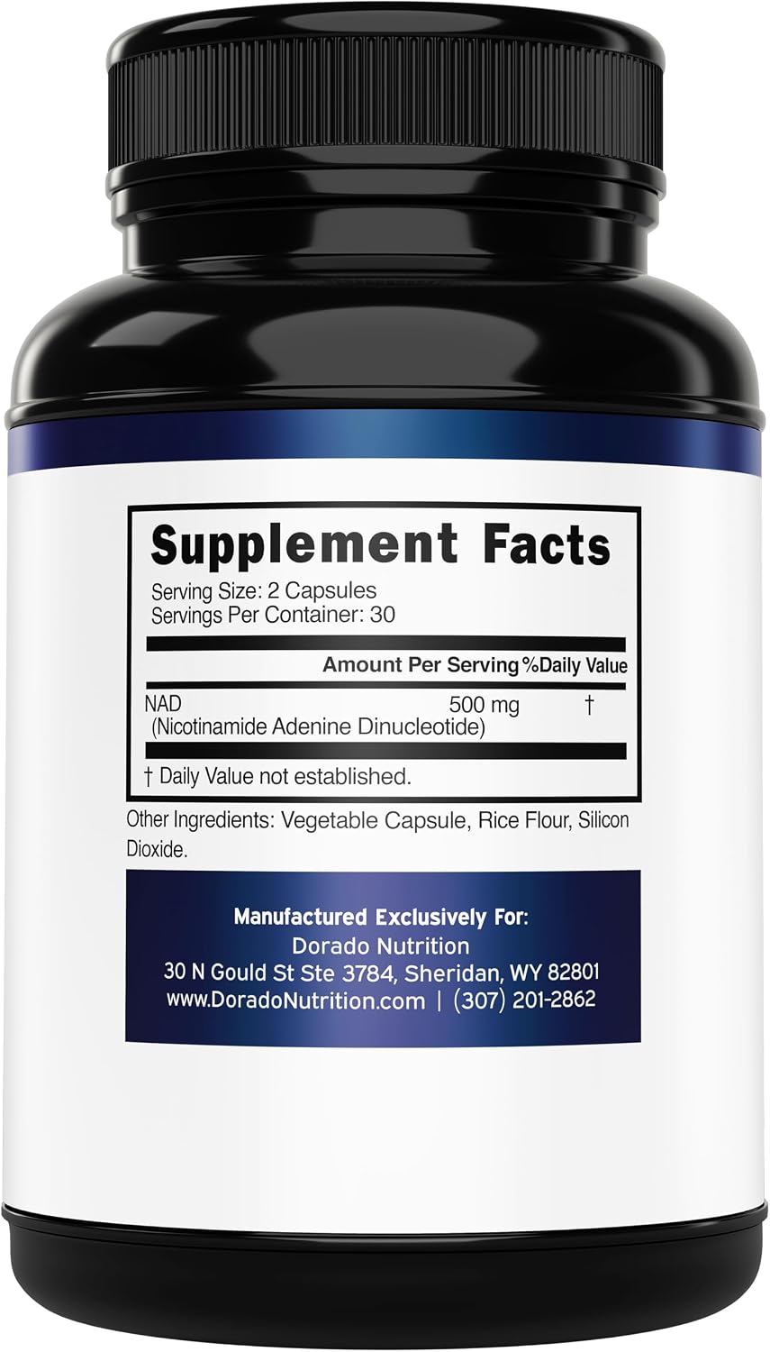 Dorado Nutrition NAD supplement bottle label details