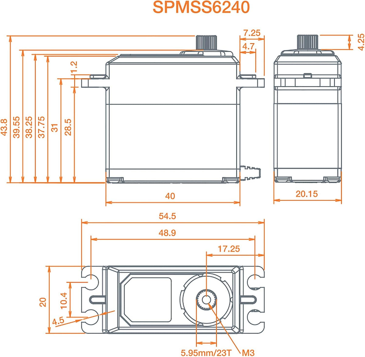 Spektrum SS6240 RC servo showing aluminum casing and mounting tabs