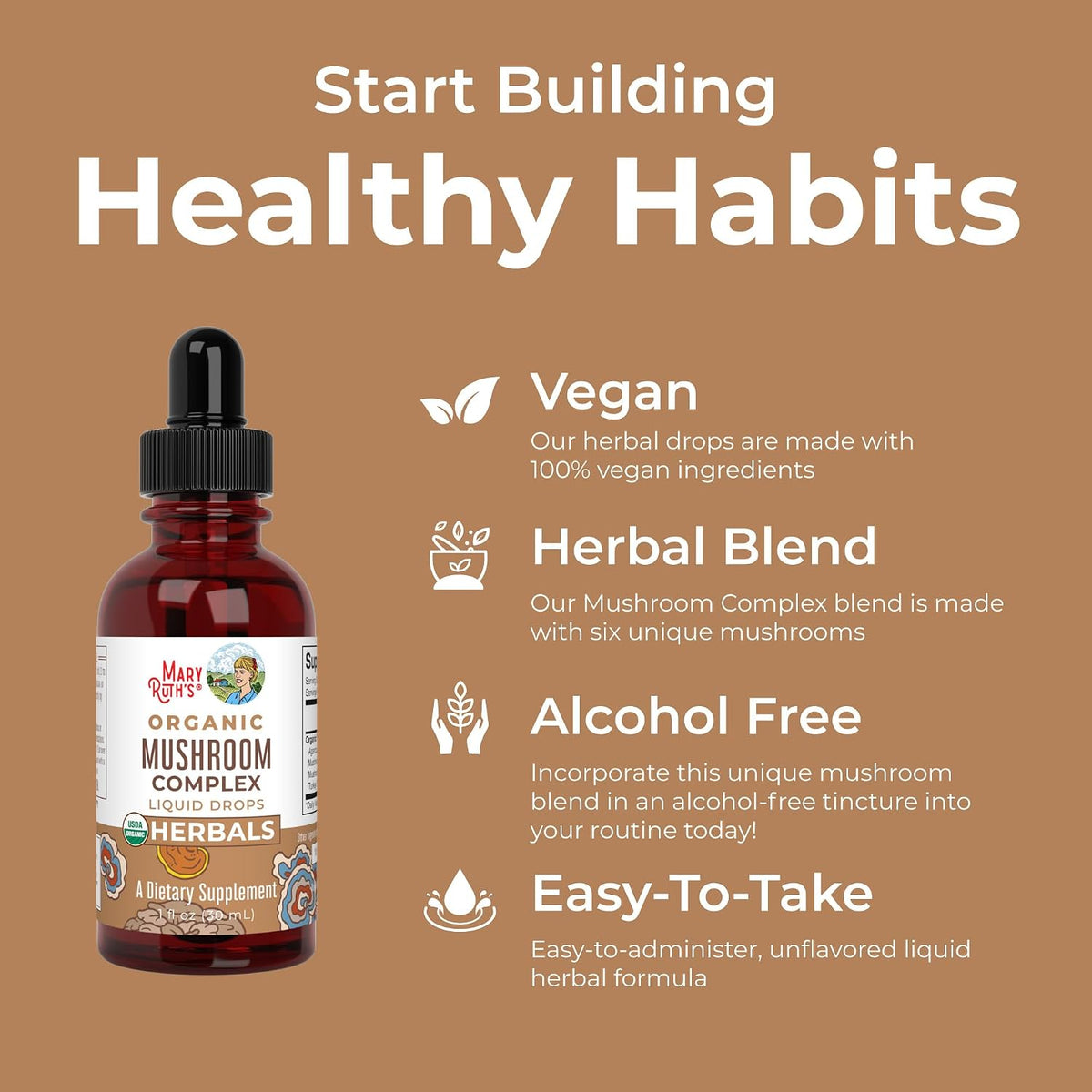 MaryRuth's USDA organic certified liquid extract dropper top view
