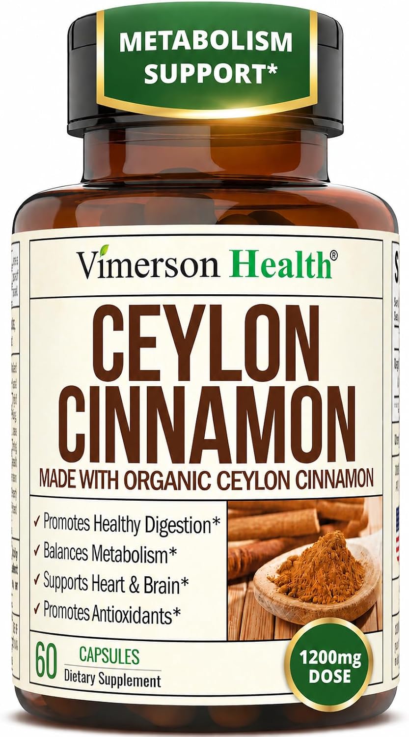 Vimerson Health organic Ceylon cinnamon capsules front view supplement bottle
