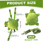 Side angle of an adjustable small dog apparel harness with a cartoon turtle design for hiking