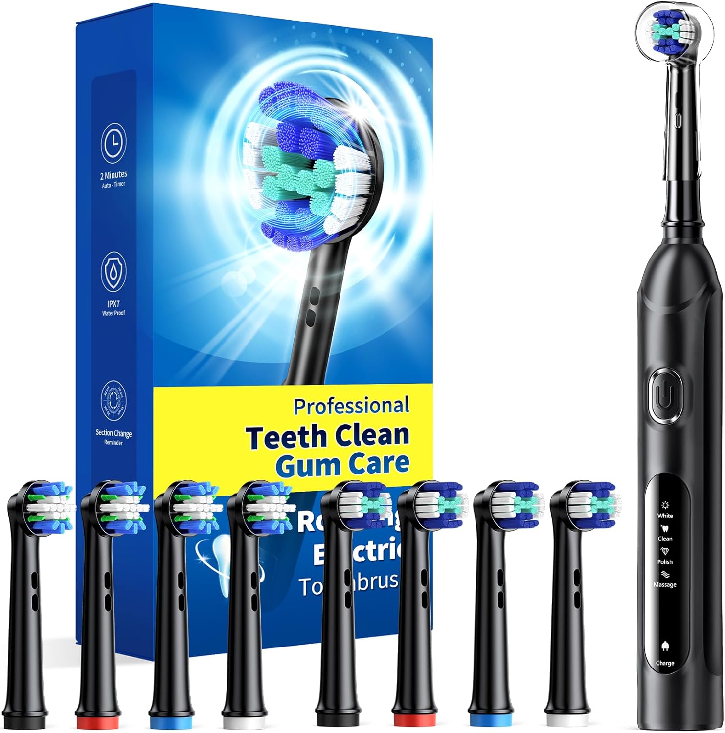Teetheory rotating electric toothbrush for adults in black showing front view