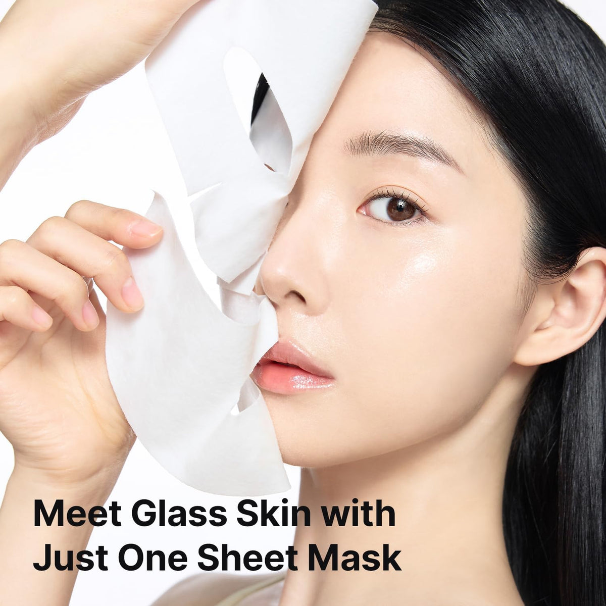 Close up view of the glasses friendly wrapping fabric sheet mask.