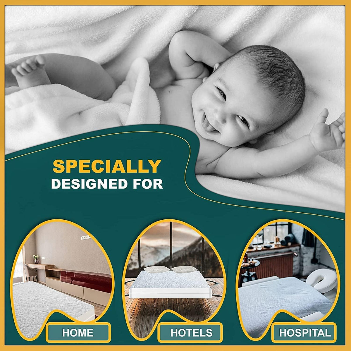 Fitted bedding mattress protector displayed smoothly over a California King bed frame.