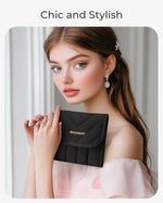 Bagsmart black quilted jewelry roll side profile thickness view