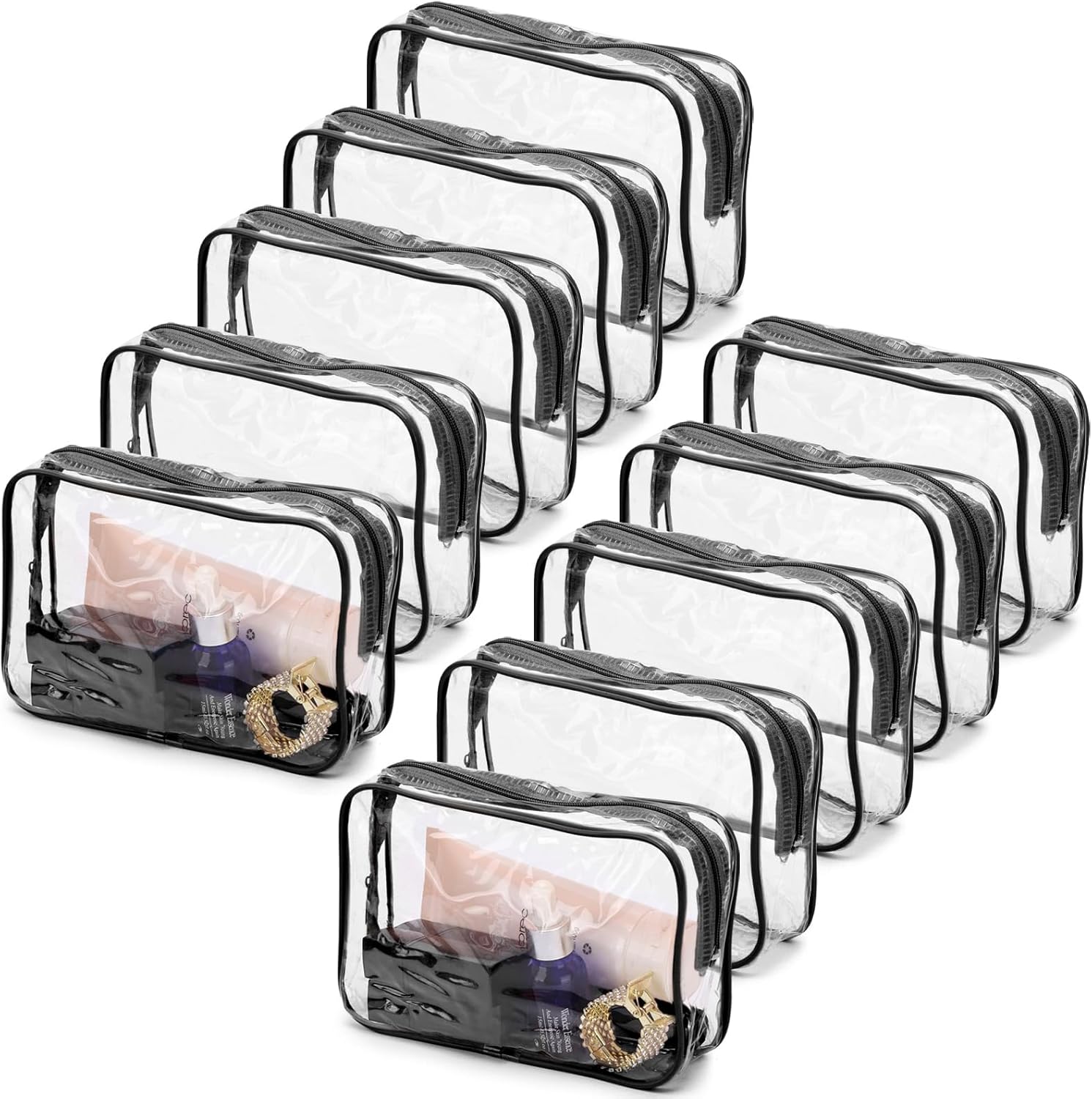 Tbestmax 10 piece clear cosmetic bags set front view