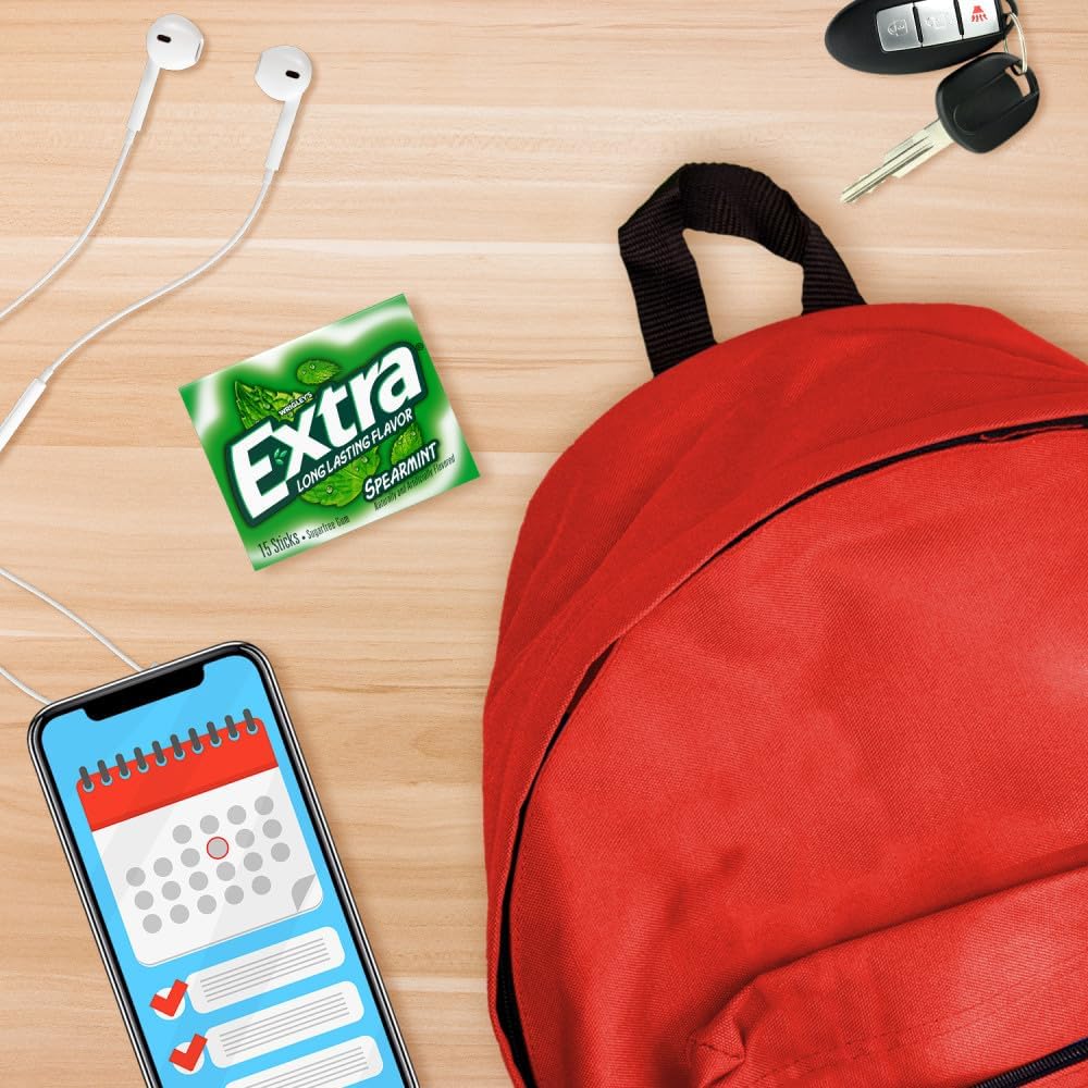 Wrigleys Extra Spearmint Sugar Free Gum being shared from its convenient pocket sized pack